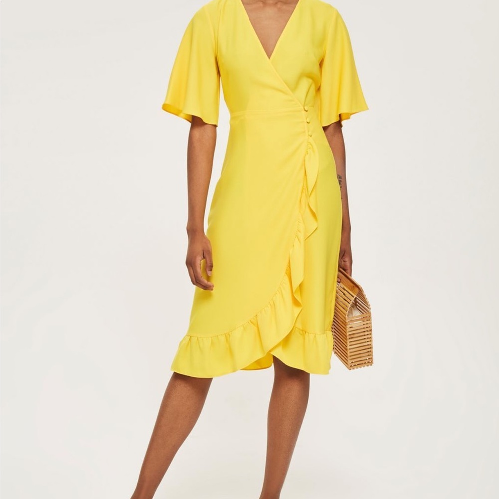 Topshop Crepe Ruffle Midi Wrap Dress